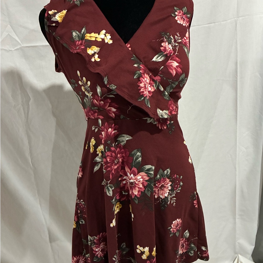 Altar'd State Burgundy Floral One Shoulder Dress